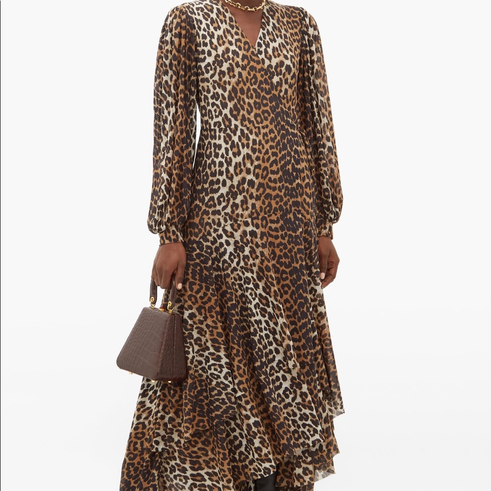 GANNI Dress maxi wrap leopard dress